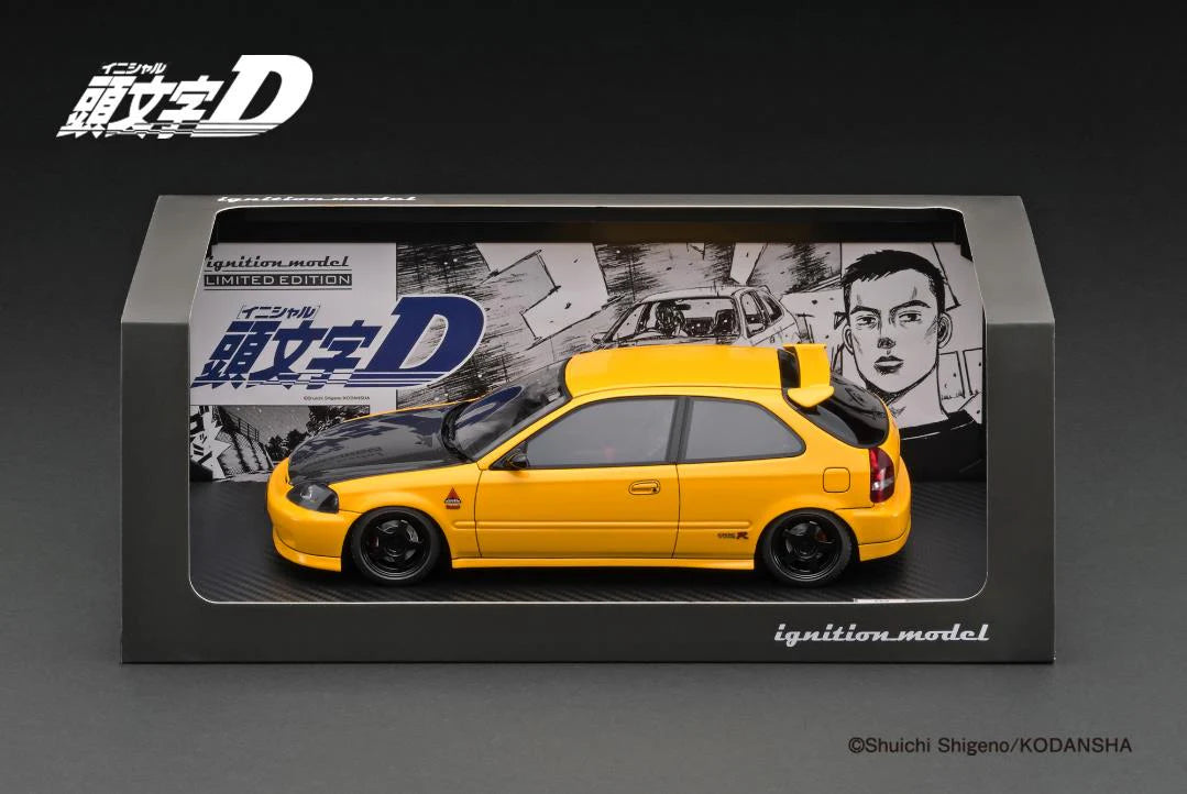 Ignition Model 1:18 Initial D Honda Civic (EK9) Type R Yellow Carbon Bonnet