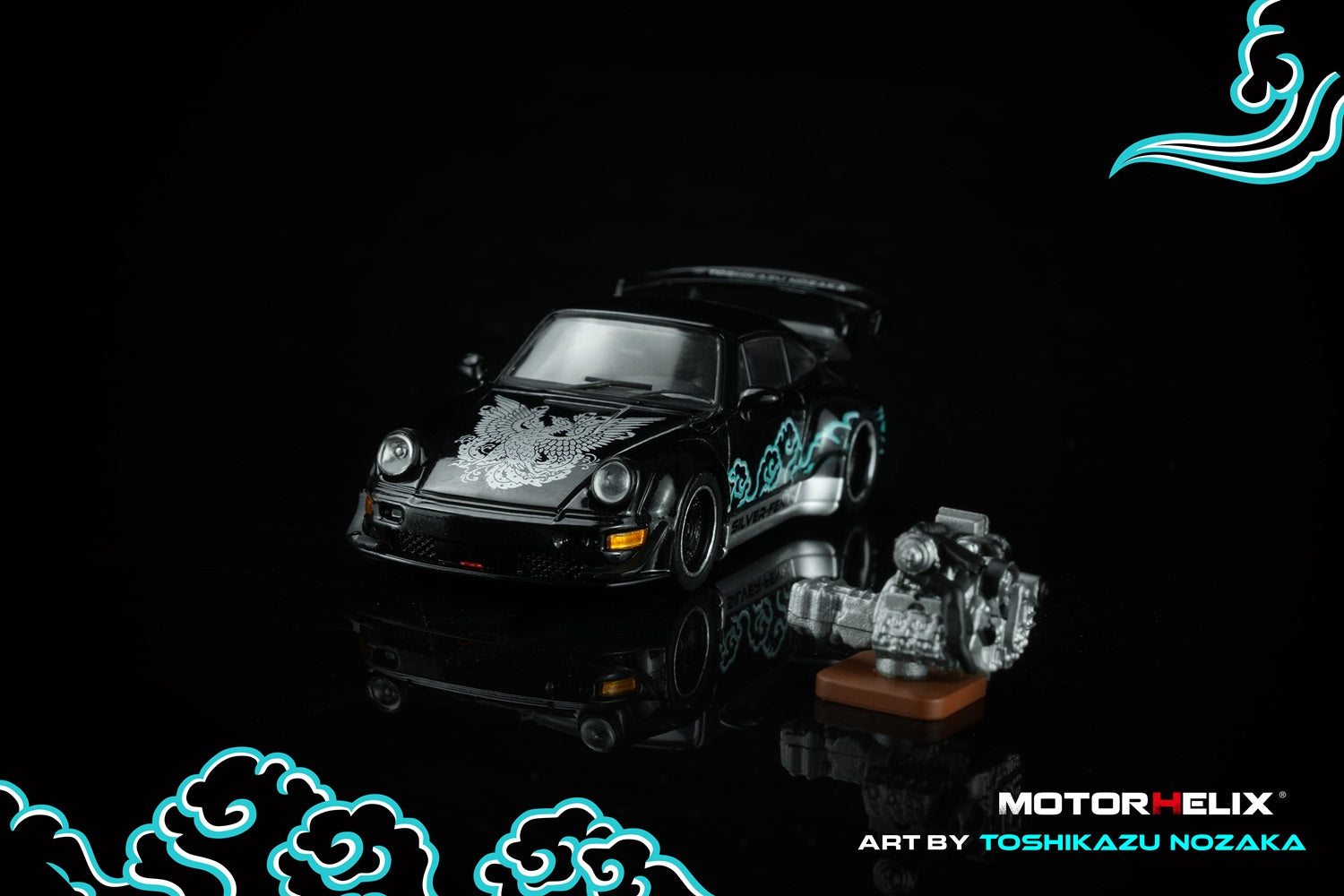 Motorhelix 1:64 RWB 964 Black SILVER-FENIX with 1/64 magnetic air