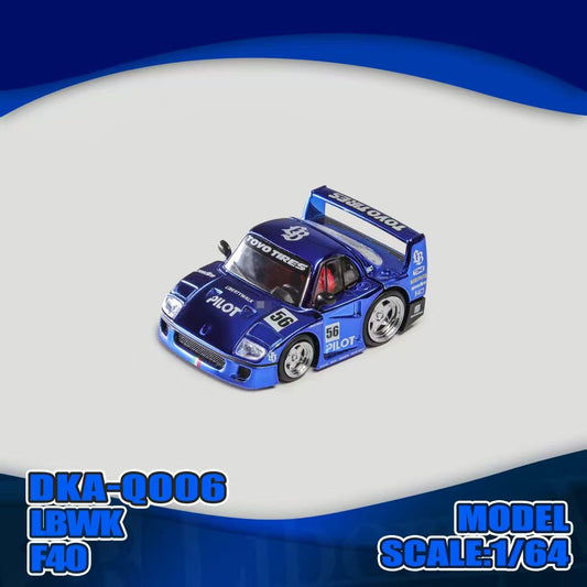 Blue model car with branding on a white and blue gradient background