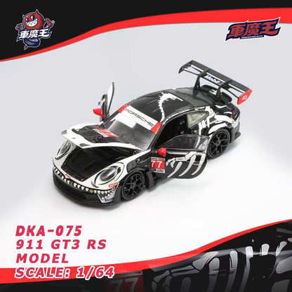 Model car DKA-075 911 GT3 RS on a white background with branding at the top.
