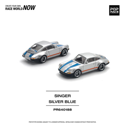 Pop Race 1:64 Porsche Singer Silver/Blue (Preorder)