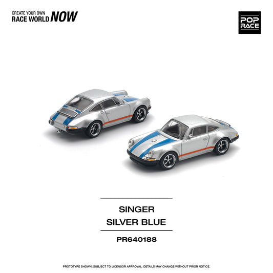 Pop Race 1:64 Porsche Singer Silver/Blue (Preorder)