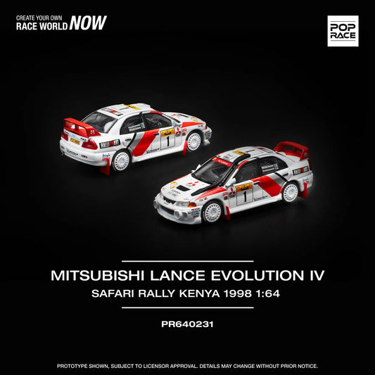 Pop Race 1:64 Mitsubishi Lancer Evolution IV Safari Rally Kenya 1998 PR640231 (Preorder)