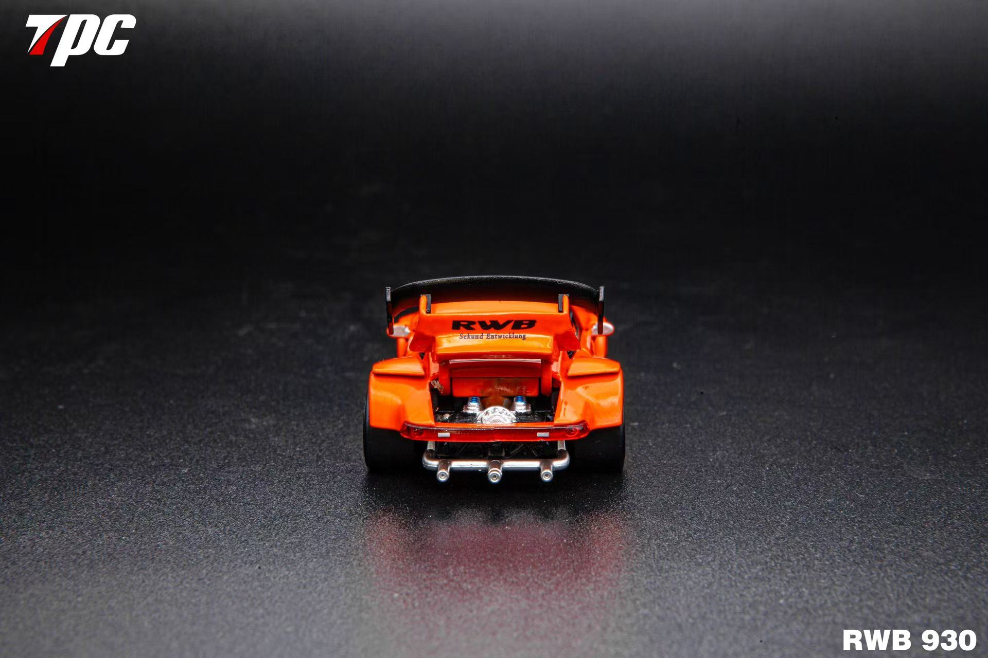Model car with 'RWB' branding on a dark background