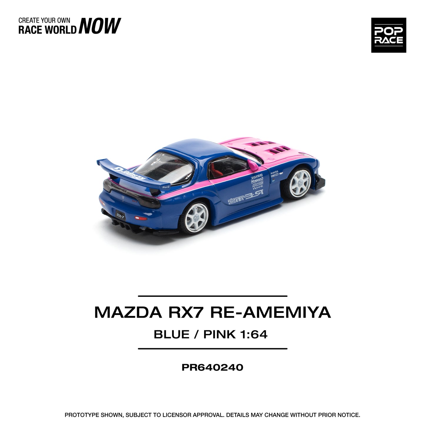 Pop Race 1:64 Mazda RX-7 RE-Amemiya - Blue/Pink PR640240 (Preorder)