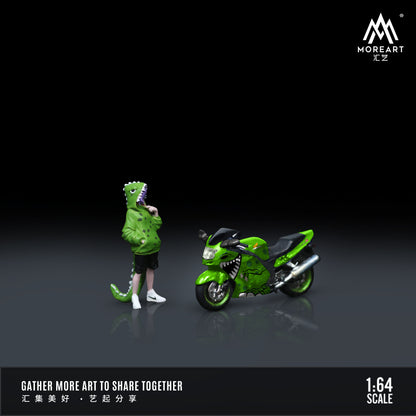 MoreArt 1:64 Honda CBR1100XX Green Tyrannosaurus Motorcycle Roll MO222110