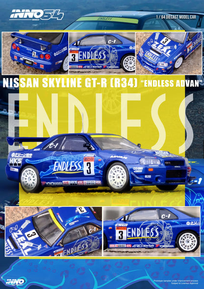 Inno64 1:64 Nissan Skyline GT-R (R34) #3 "Endless Advan" Super Taikyu Series 2002 Winner