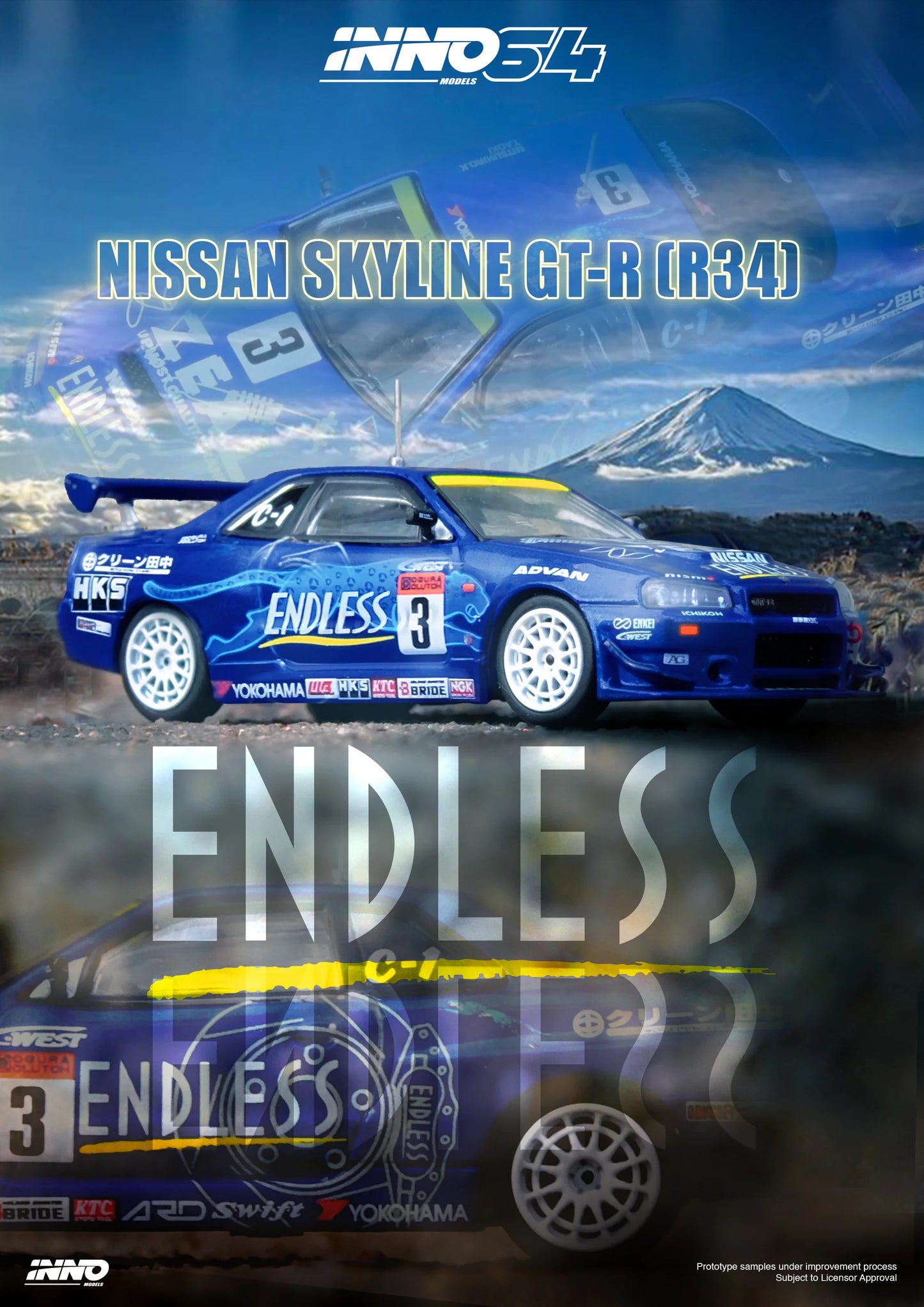 Inno64 1:64 Nissan Skyline GT-R (R34) #3 "Endless Advan" Super Taikyu Series 2002 Winner
