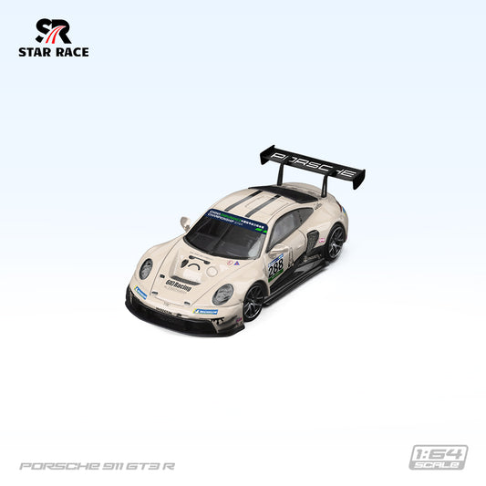 Model car of a Porsche 911 GT3 R on a white background with 'Star Race' branding.