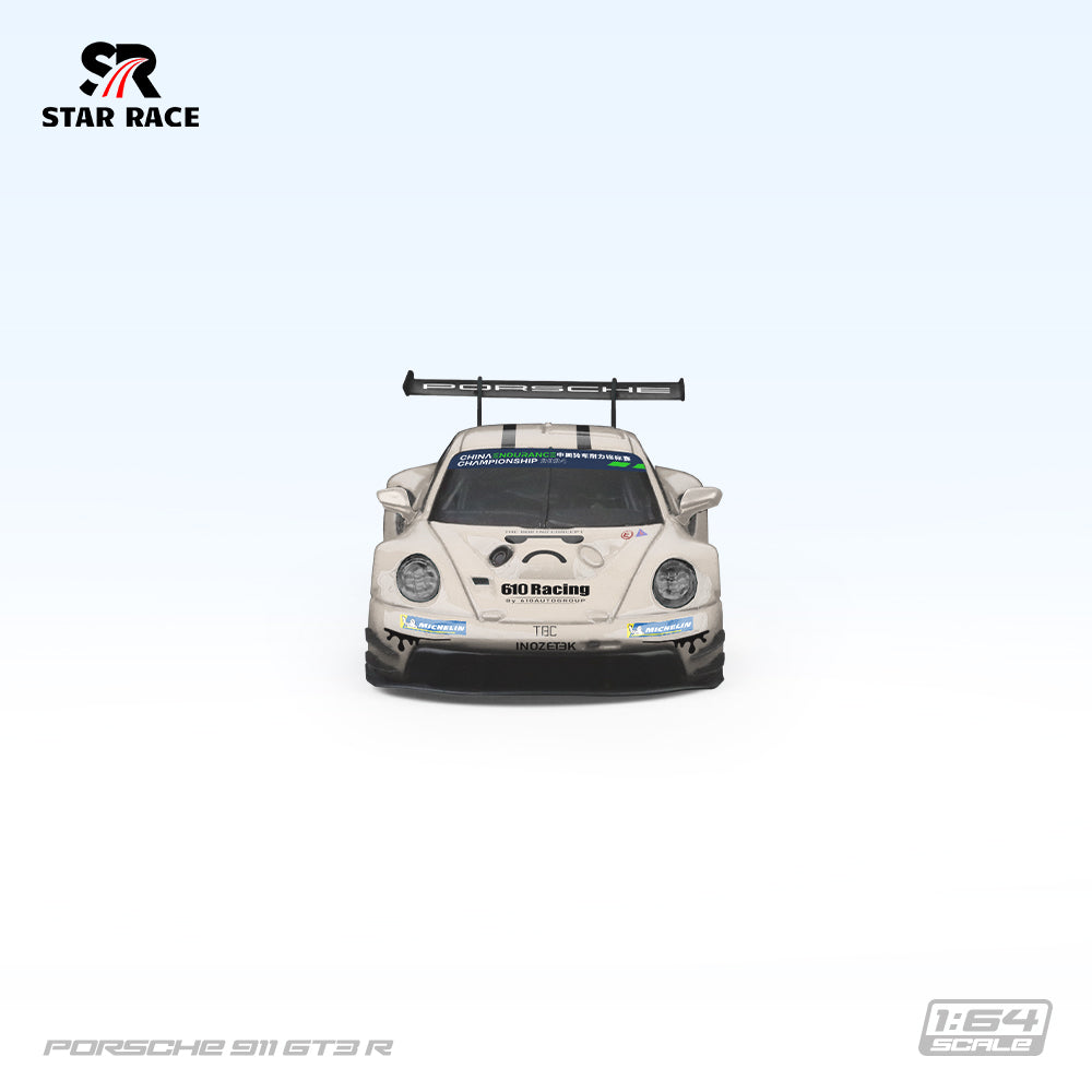 Model of a Porsche 911 GT3 R car with 'Star Race' branding on a white background.