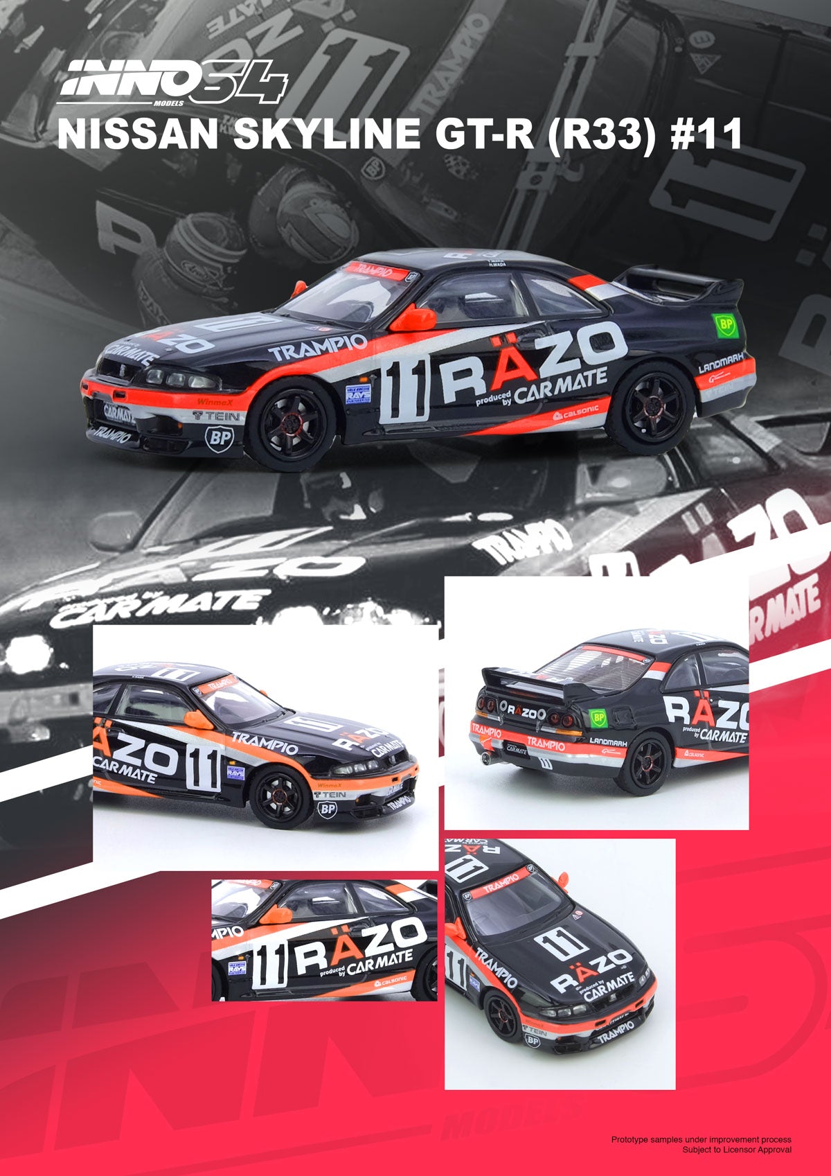 Inno64 1:64 Nissan Skyline GT-R R33 #11 "RAZO TRAMPIO" N1 Super Endurance Series - SENDAN HIGHLAND 1995 Winner IN64-R33R-RAZO