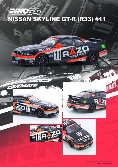 Inno64 1:64 Nissan Skyline GT-R R33 #11 "RAZO TRAMPIO" N1 Super Endurance Series - SENDAN HIGHLAND 1995 Winner IN64-R33R-RAZO