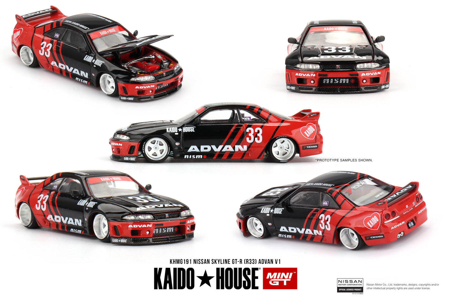 Kaido House + Mini GT 1:64 Nissan Skyline GT-R (R33) Kaido Works ADVAN KHMG191-CH (Preorder)