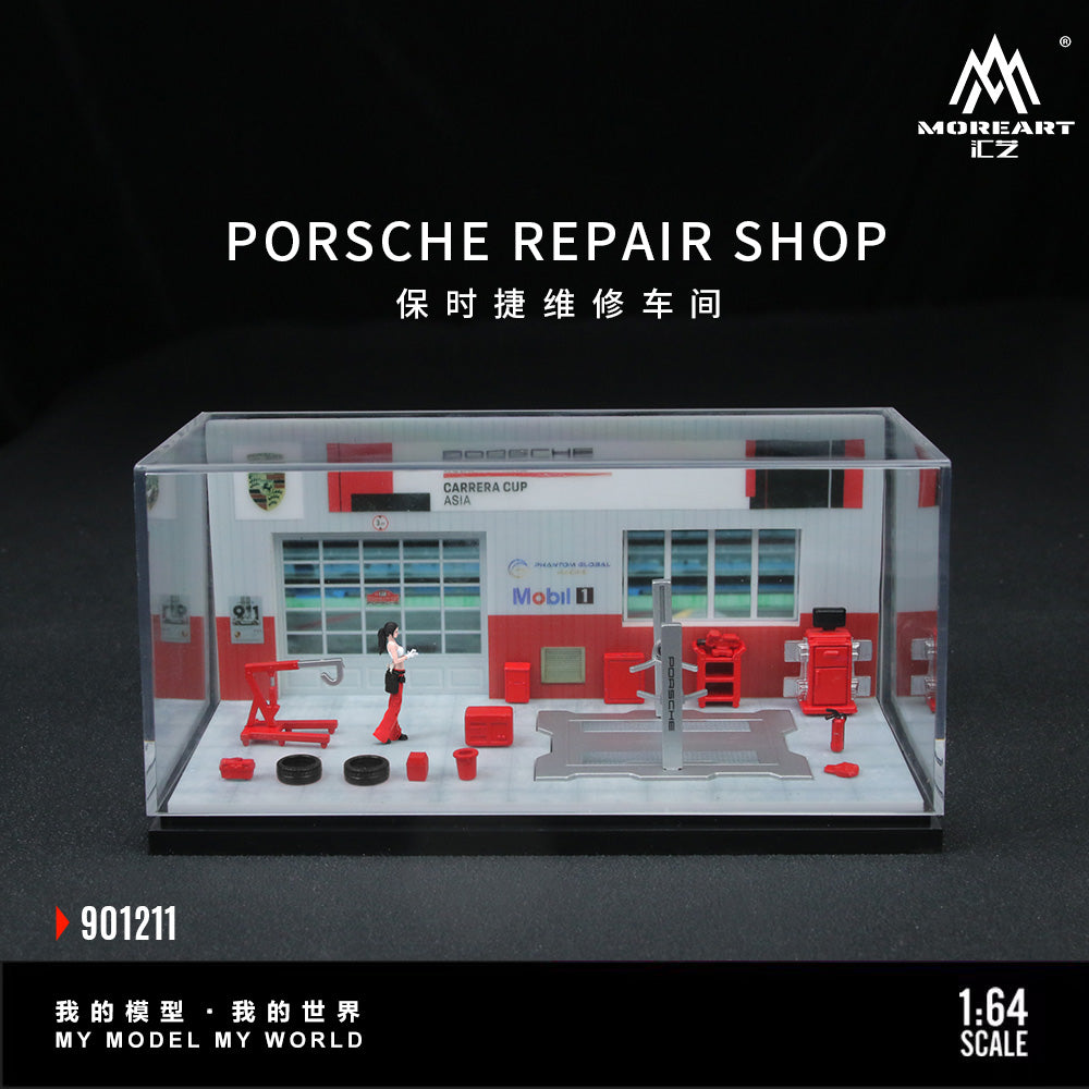MoreArt 1:64 Porsche Repair Shop Diorama MO901211 (Preorder)