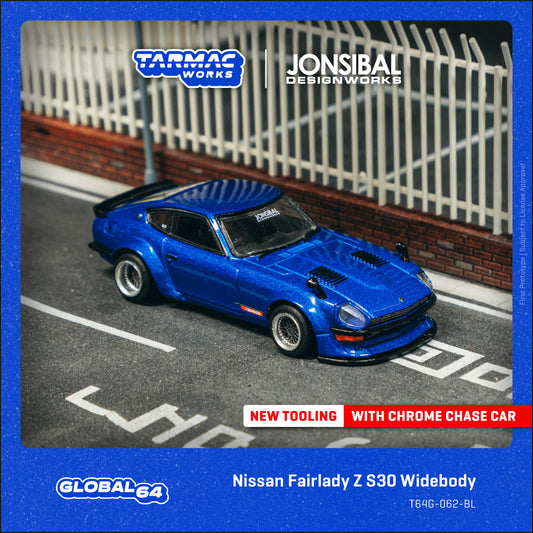 Tarmac Works 1:64 Nissan Fairlady Z S30 Widebody - Designed by Jon Sibal Blue T64G-062-BL (Preorder)