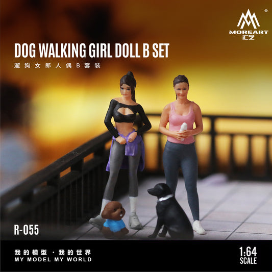 MoreArt 1:64 Dog Walking Girl Doll B Set MO223055