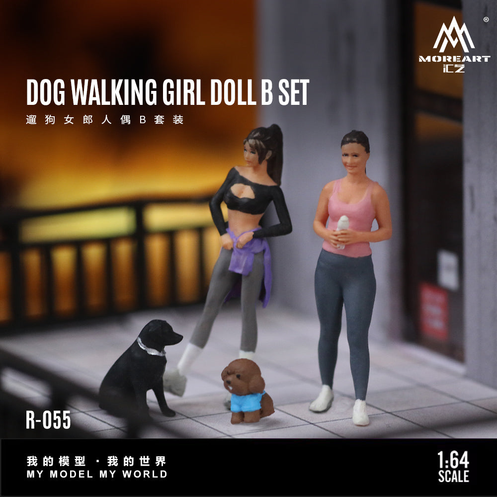 MoreArt 1:64 Dog Walking Girl Doll B Set MO223055