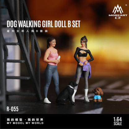 MoreArt 1:64 Dog Walking Girl Doll B Set MO223055