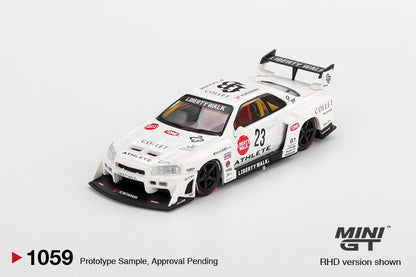 (Preorder) Mini GT 1:64 Nissan LB-ER34 Super Silhouette ATHLETE/COLLET – White MGT01059-BL
