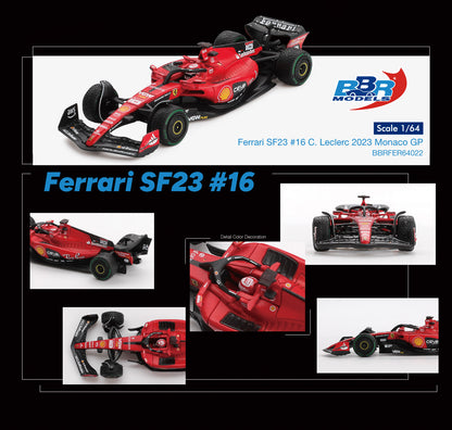 BBR Models 1:64 Ferrari SF23 #16 C. Leclerc 2023 Monaco GP BBRFER64022
