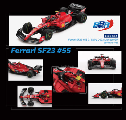 BBR Models 1:64 Ferrari SF23 #55 C. Sainz 2023 Monaco GP BBRFER64023