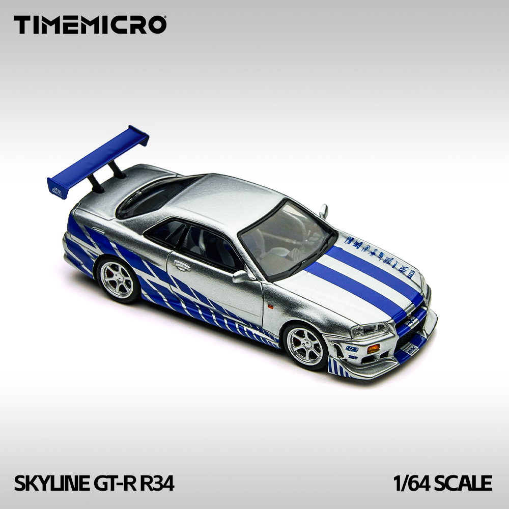 Time Micro 1:64 Skyline GT-R R34 Silver Blue - Fast & Farious TM800502
