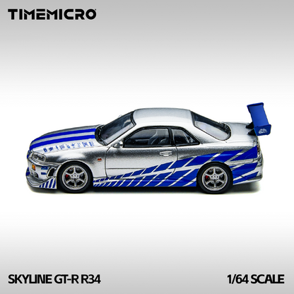 Time Micro 1:64 Skyline GT-R R34 Silver Blue - Fast & Farious TM800502