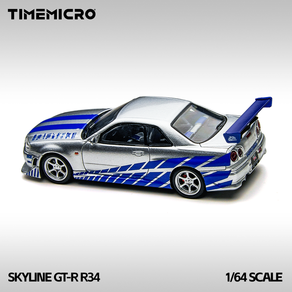 Time Micro 1:64 Skyline GT-R R34 Silver Blue - Fast & Farious TM800502