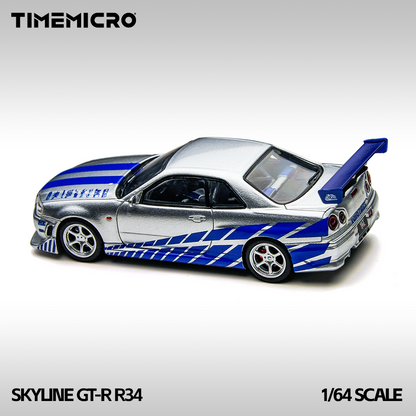 Time Micro 1:64 Skyline GT-R R34 Silver Blue - Fast & Farious TM800502