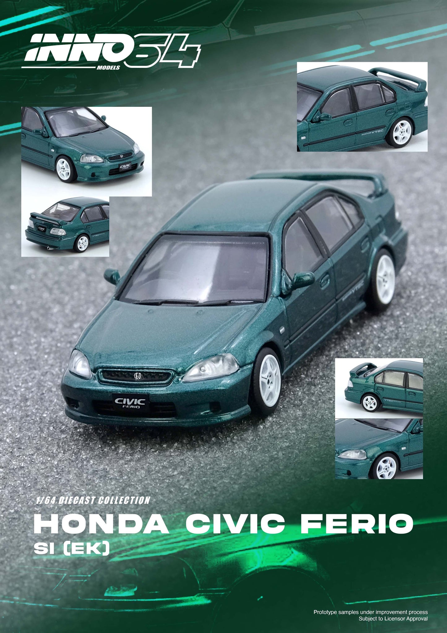 (Preorder) Inno64 1:64 HONDA CIVIC Ferio Si (EK) Green IN64-EKS-GREEN