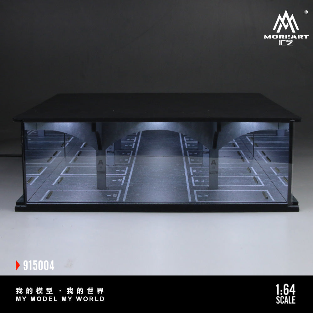 Model display case with interior layout on a dark background, featuring the brand 'MoreArt'.