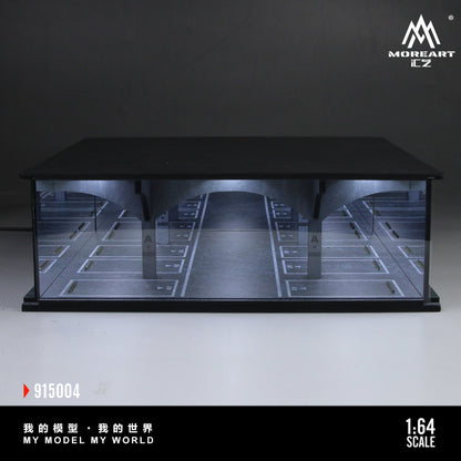 Model display case with interior layout on a dark background, featuring the brand 'MoreArt'.