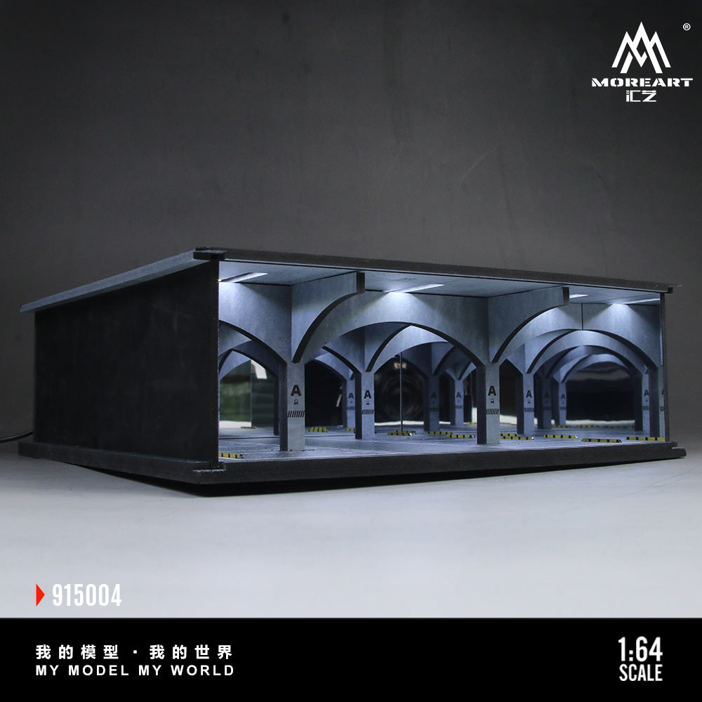 Model of a architectural structure with a dark gray background, featuring the brand 'MoreArt'.