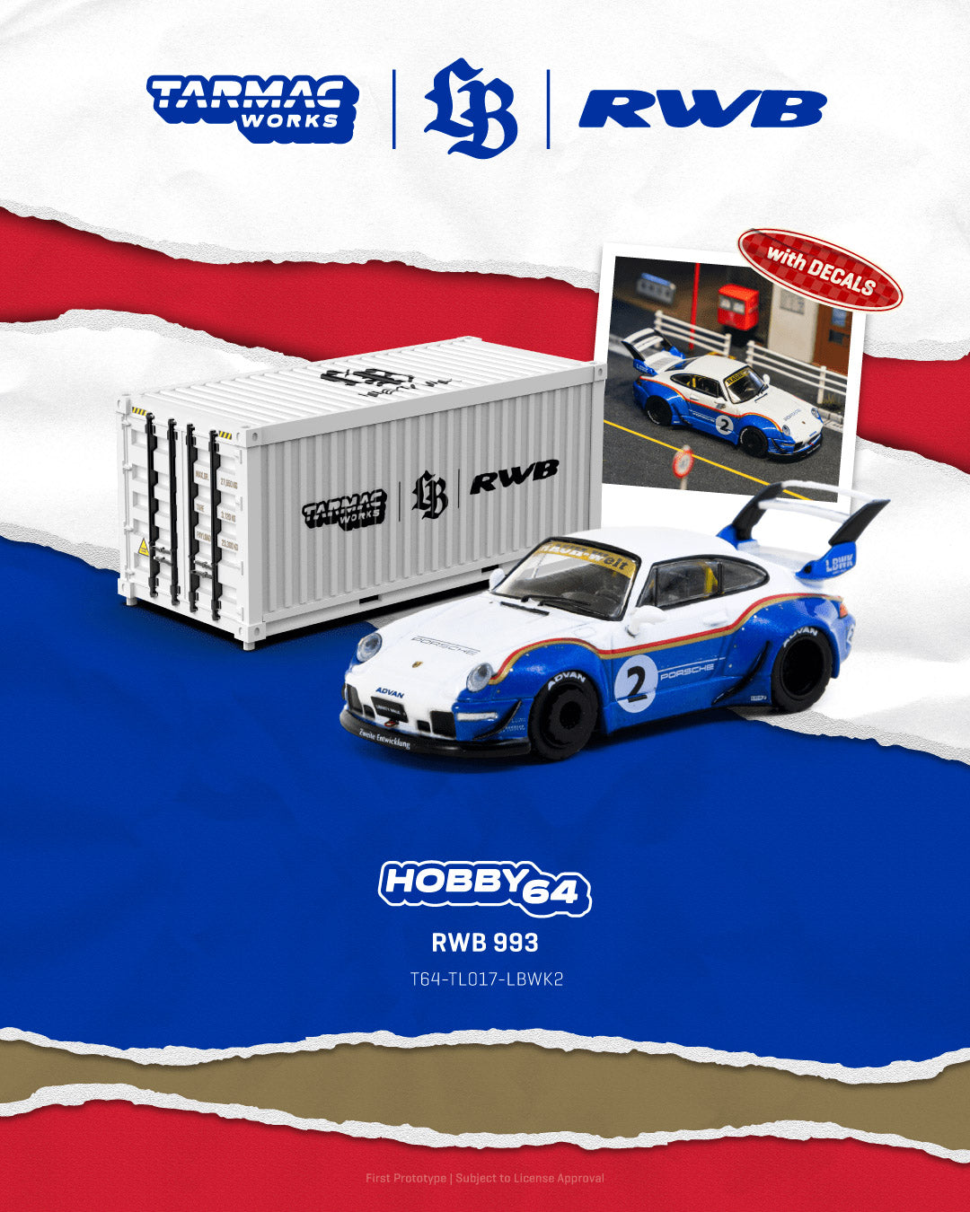 Tarmac Works HOBBY 64 Porsche RWB 993 diecast car model. Collaborate with RWB & Liberty Walk.