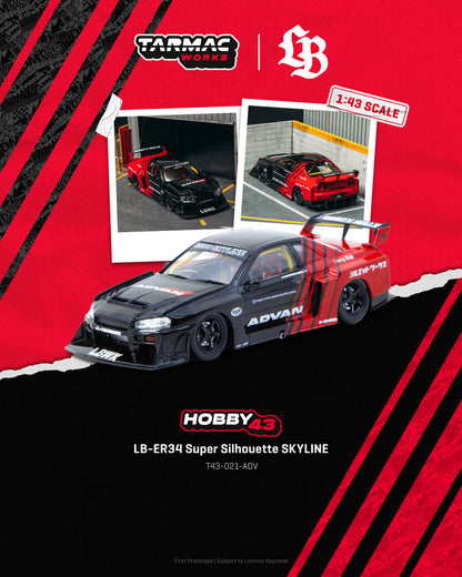 Tarmac Works Hobby 43 Nissan LB-ER34 Super Silhouette Skyline. Official licensed by Nissan, and collaboration with Liberty Walk.