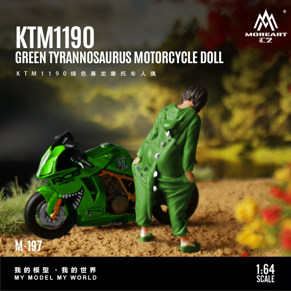 MoreArt 1:64 KTM1190 GREEN/PINK Tyrannosaurus Motorcycle Doll