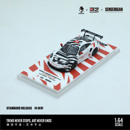 911 GT3 R Model car on a display stand with branding and text, which is made by ModernArt