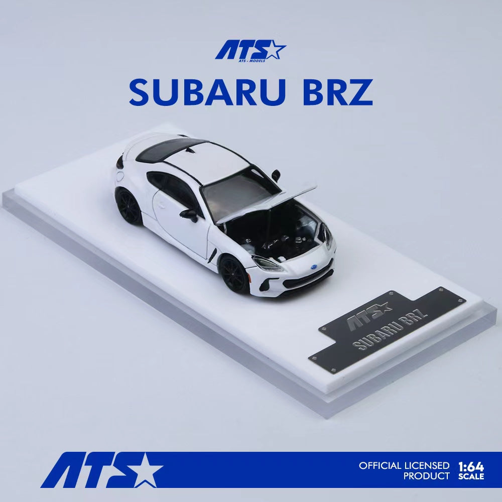 Model of a Subaru BRZ car on a white platform with ATS branding.