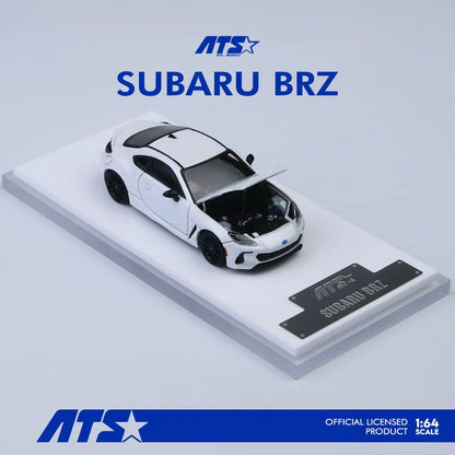 Model of a Subaru BRZ car on a white platform with ATS branding.