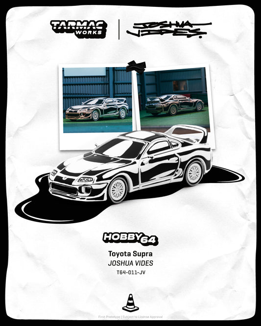 Model car packaging with Toyota Supra design on a white background