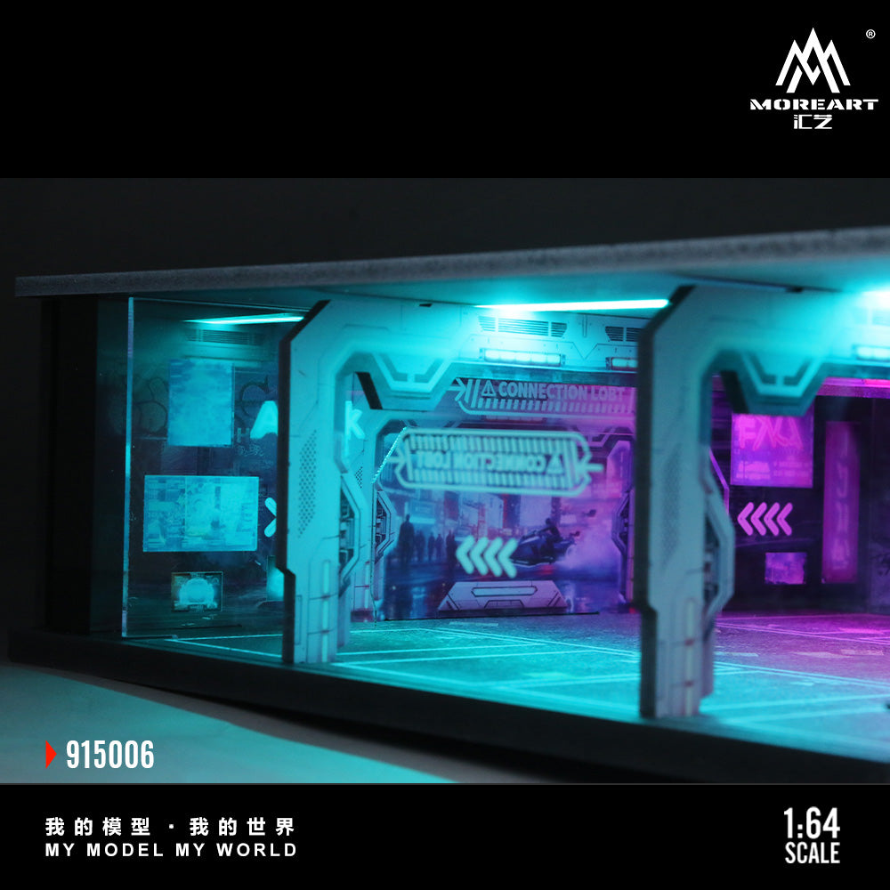 Sci-fi model kit with glowing interior, brand 'MoreArt' visible