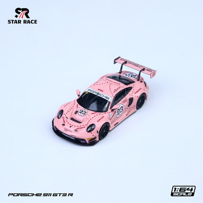 Pink Porsche 911 GT3 R model car on a light gray background with 'Star Race' branding.