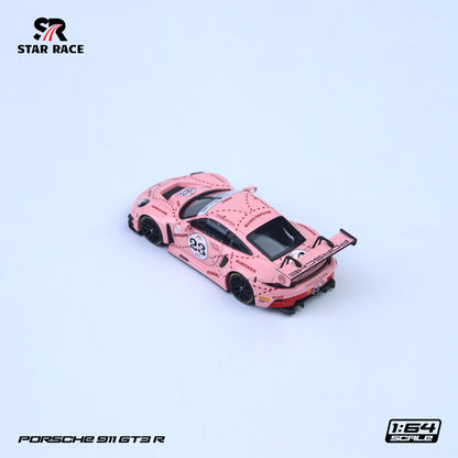Pink Porsche 911 GT3 R model car on a light gray background with 'Star Race' branding.