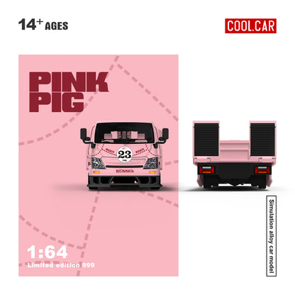 Model car packaging for a pink and black toy truck on a pink background with 'Cool Car' branding.