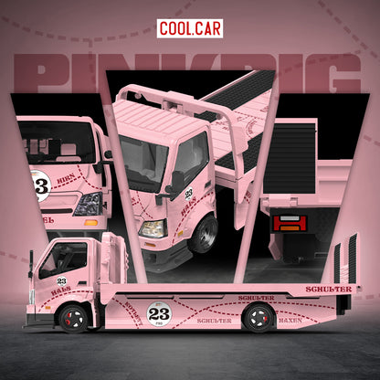 Pink tow truck with 'Cool Car' branding on a pink background