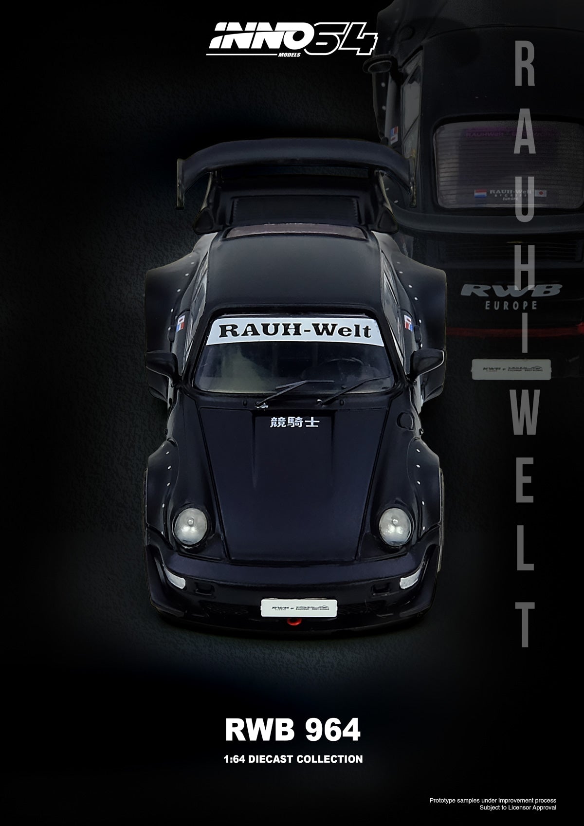 Black model car with 'RAUH-Welt' branding on a dark background, featuring INNO54 logo.
