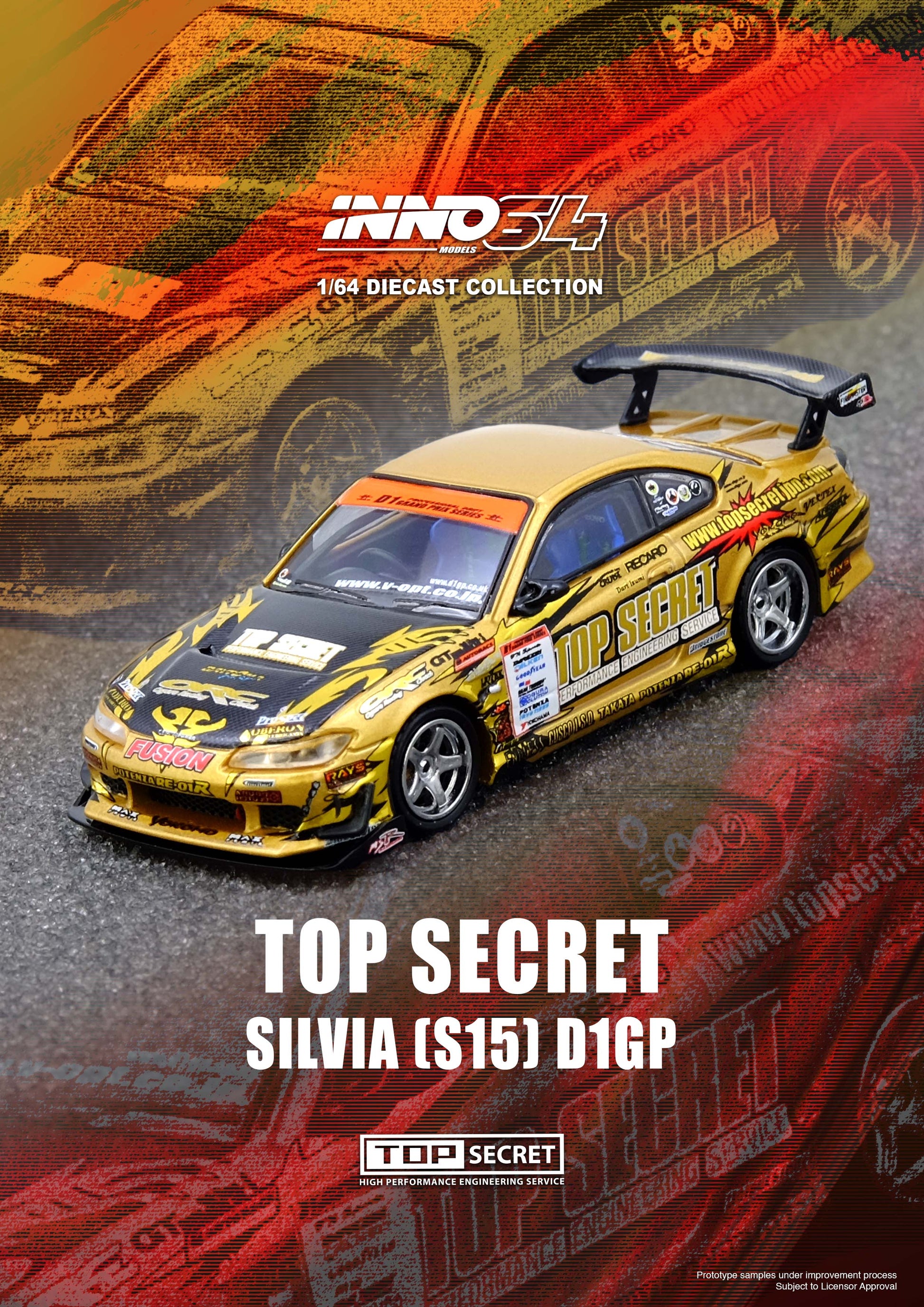 Model car with 'Top Secret' branding on a dynamic background