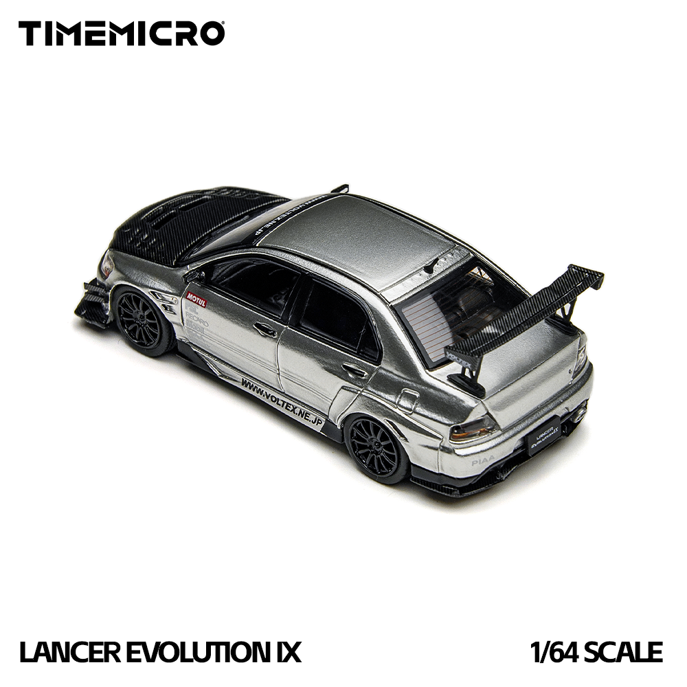 Model car of a Lancer Evolution IX by Timemicro on a white background