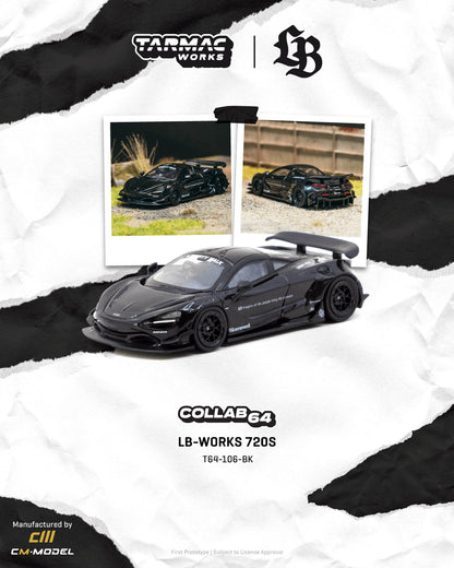Black model car with Tarmac Works and LB Works branding on a white background