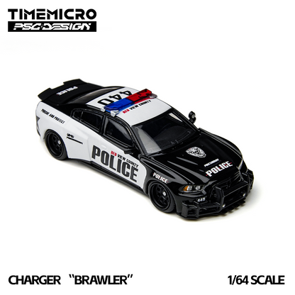 Model police car with 'Brawler' branding on a white background